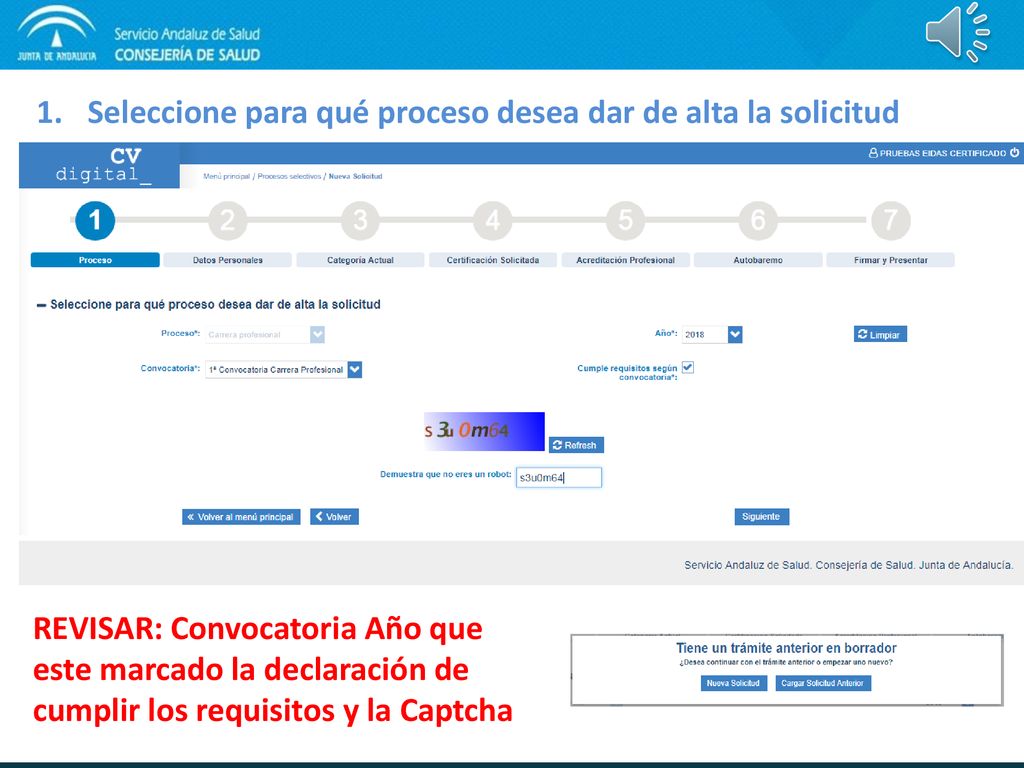 Seleccione para qué proceso desea dar de alta la solicitud