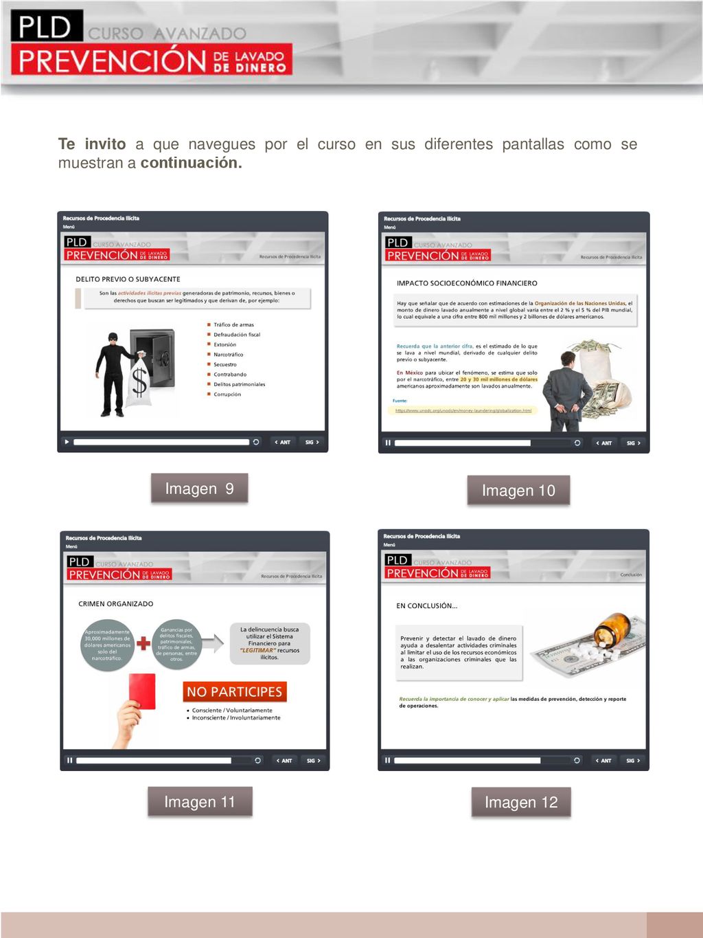 Te invito a que navegues por el curso en sus diferentes pantallas como se muestran a continuación.