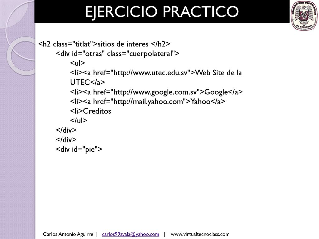 EJERCICIO PRACTICO <h2 class= titlat >sitios de interes </h2> <div id= otras class= cuerpolateral >
