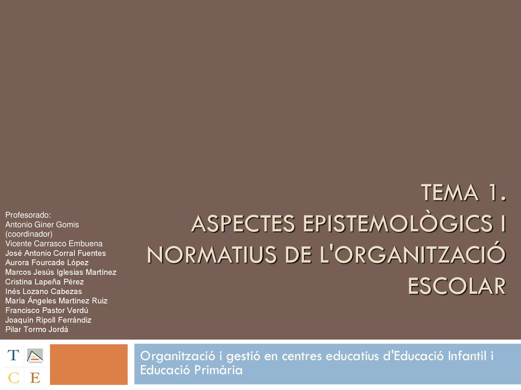 TEMA 1. ASPECTES EPISTEMOLÒGICS I NORMATIUS DE L ORGANITZACIÓ ESCOLAR