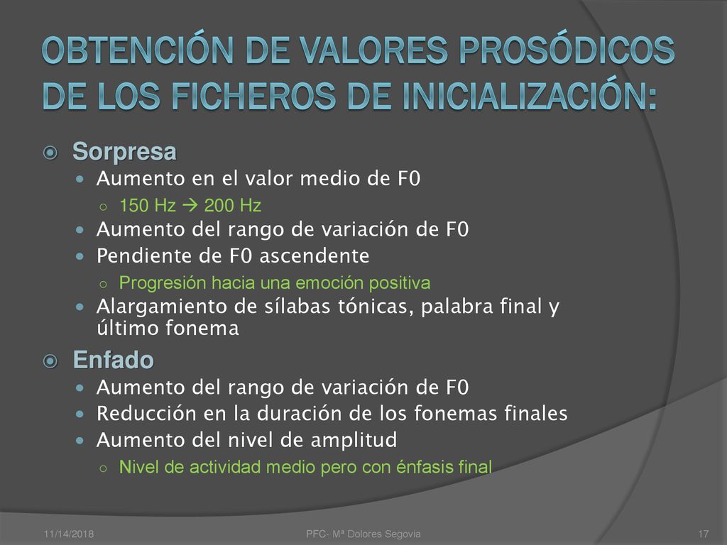 Obtención de valores prosódicos de los ficheros de inicialización: