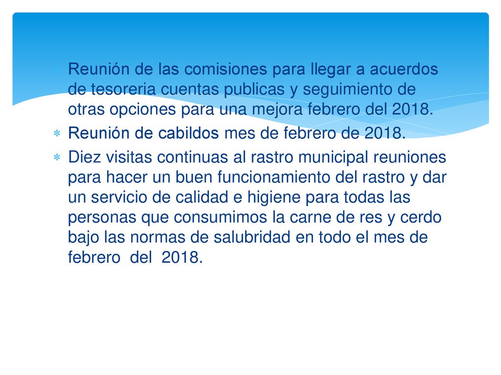 Reunión de las comisiones para llegar a acuerdos de tesoreria cuentas publicas y seguimiento de otras opciones para una mejora febrero del 2018.