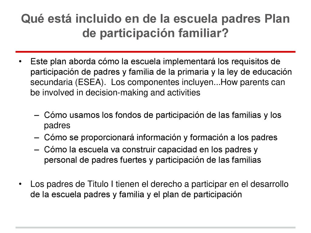 Qué está incluido en de la escuela padres Plan de participación familiar