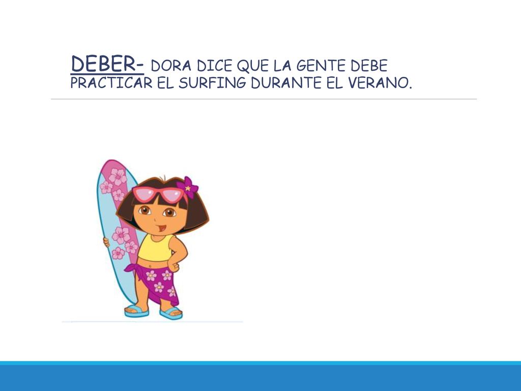 Deber- Dora dice que la gente debe practicar el surfing durante el verano.
