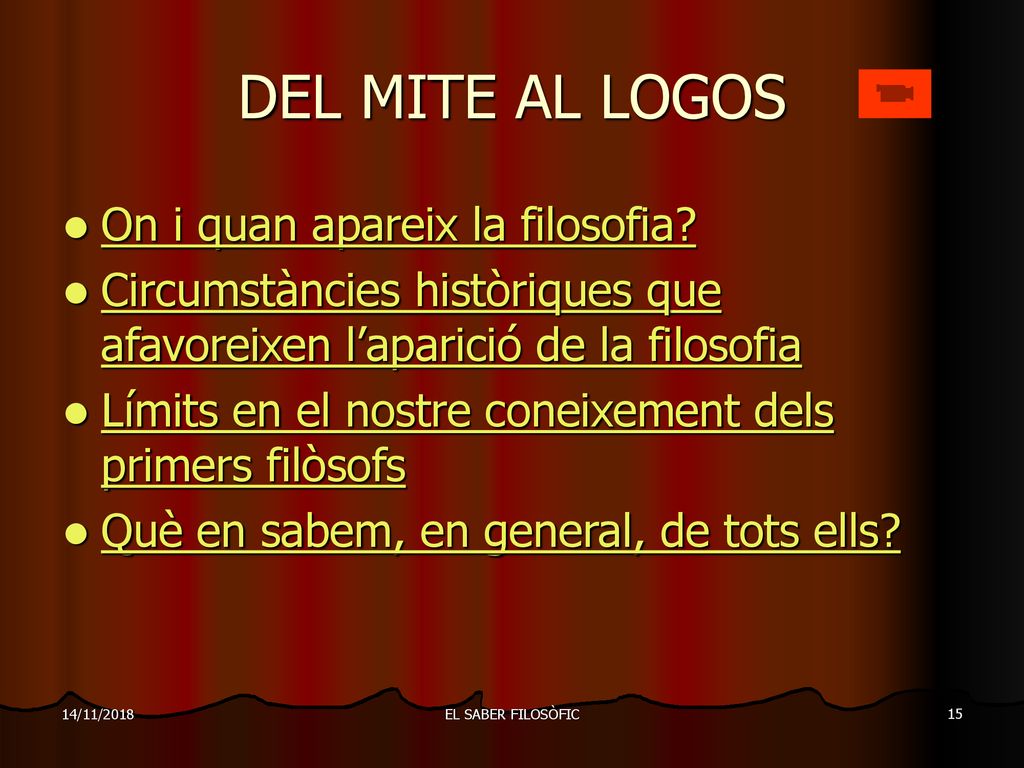 DEL MITE AL LOGOS On i quan apareix la filosofia