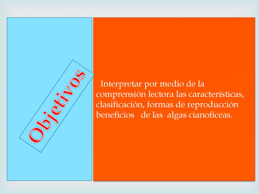 Interpretar por medio de la comprensión lectora las características, clasificación, formas de reproducción beneficios de las algas cianofíceas.