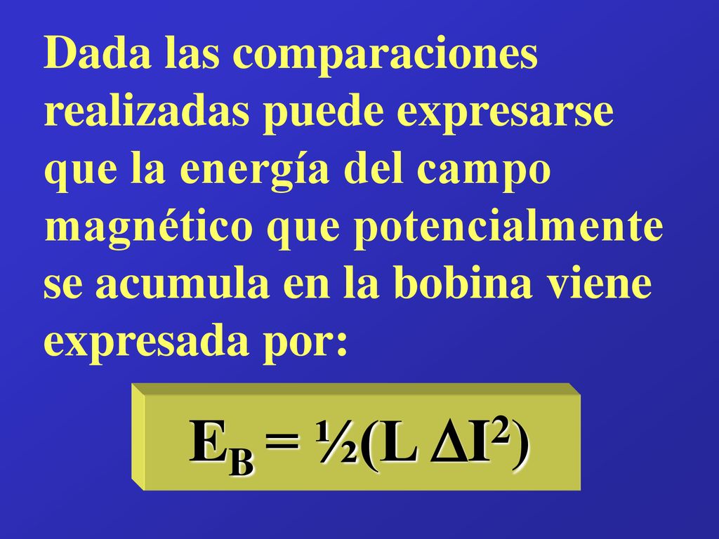 Dada las comparaciones realizadas puede expresarse que la energía del campo magnético que potencialmente se acumula en la bobina viene expresada por: