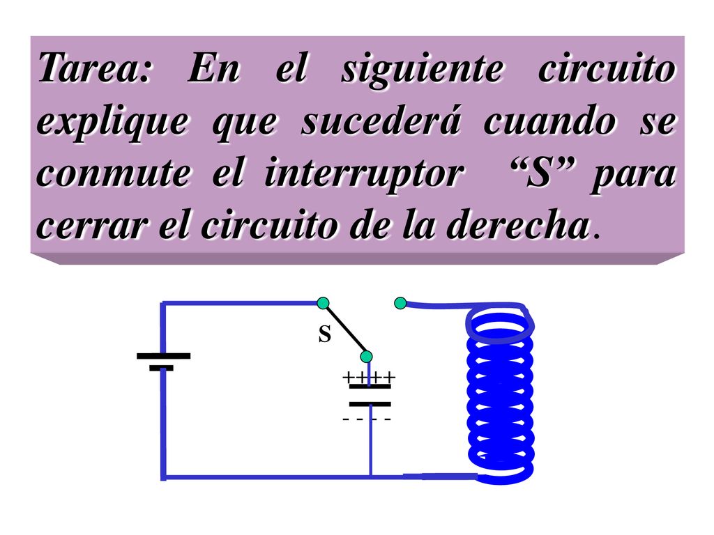 Tarea: En el siguiente circuito explique que sucederá cuando se conmute el interruptor S para cerrar el circuito de la derecha.