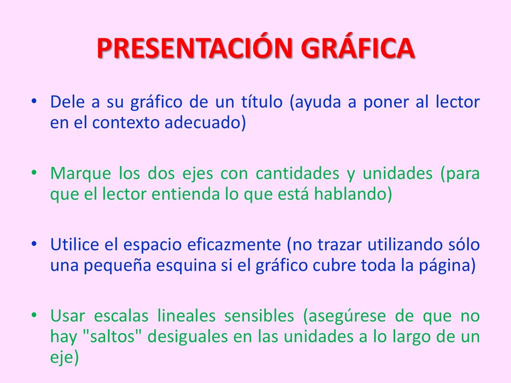 PRESENTACIÓN GRÁFICA Dele a su gráfico de un título (ayuda a poner al lector en el contexto adecuado)