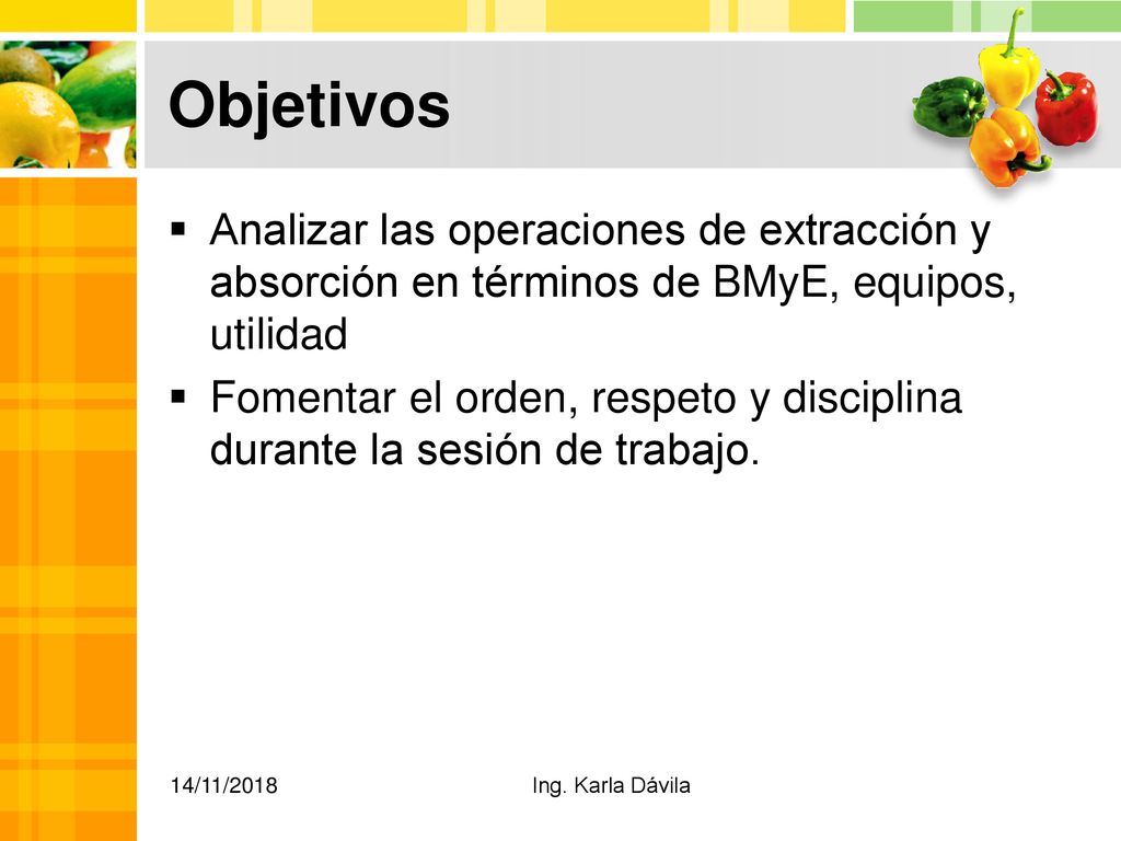 Objetivos Analizar las operaciones de extracción y absorción en términos de BMyE, equipos, utilidad.
