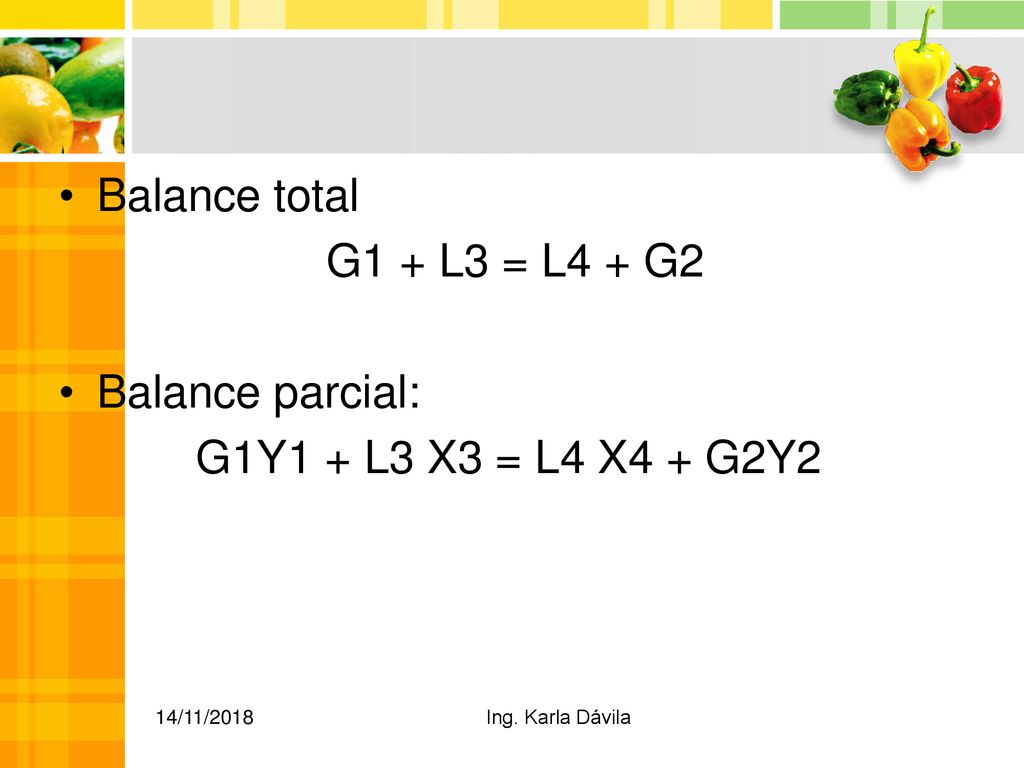 Balance total G1 + L3 = L4 + G2 Balance parcial: