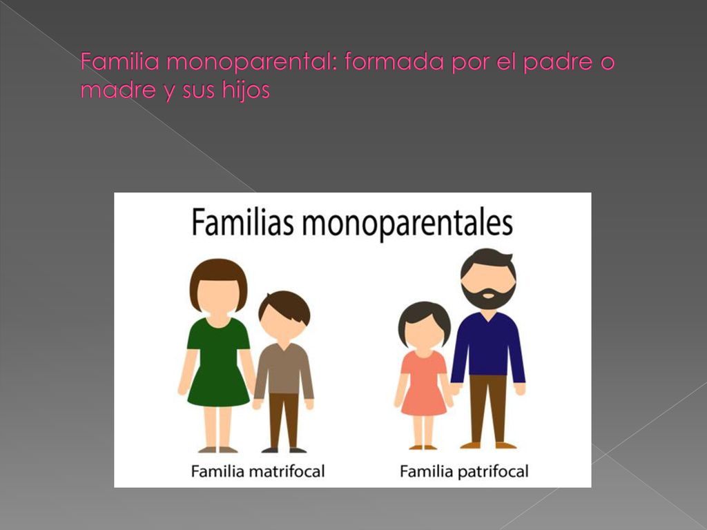 Familia monoparental: formada por el padre o madre y sus hijos