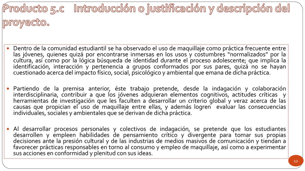 Producto 5.c Introducción o justificación y descripción del proyecto.