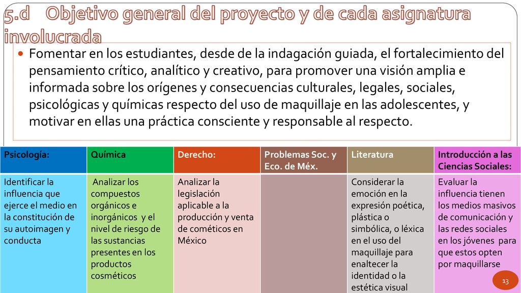 5.d Objetivo general del proyecto y de cada asignatura involucrada