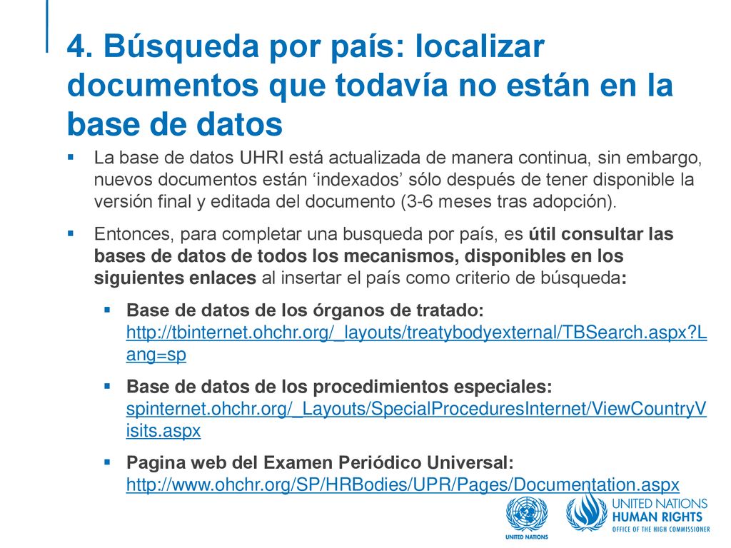 4. Búsqueda por país: localizar documentos que todavía no están en la base de datos