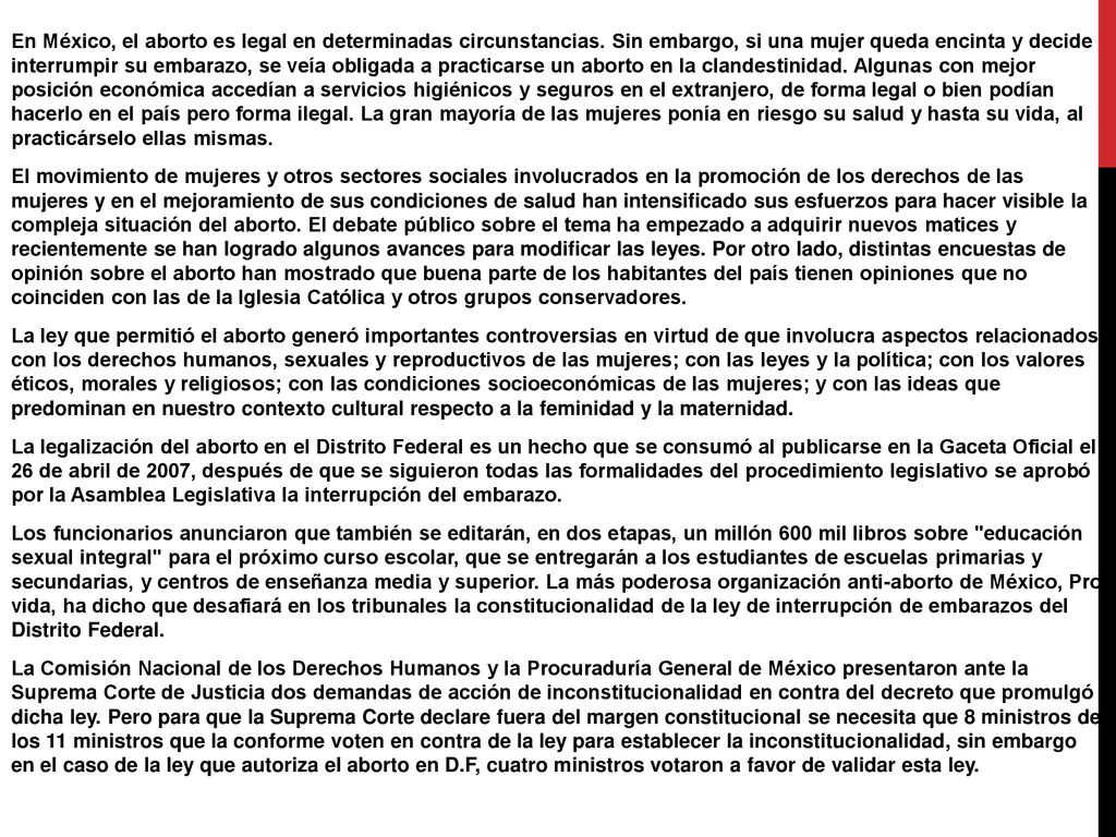 En México, el aborto es legal en determinadas circunstancias