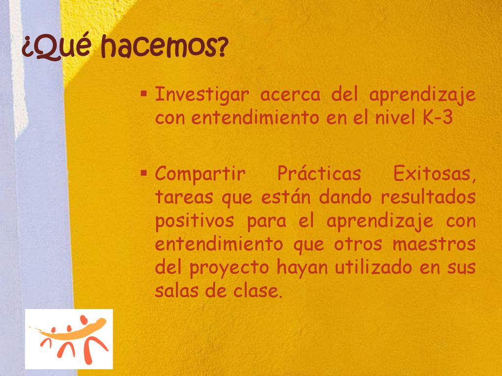 ¿Qué hacemos Investigar acerca del aprendizaje con entendimiento en el nivel K-3.