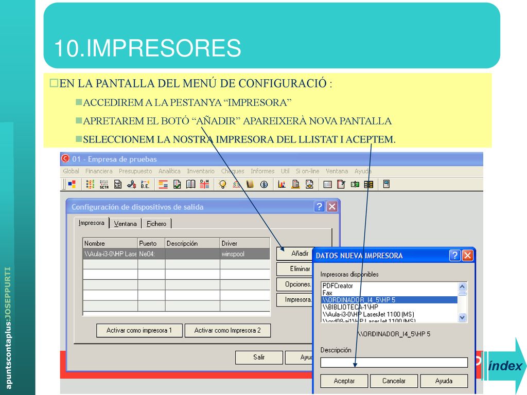 10.IMPRESORES índex EN LA PANTALLA DEL MENÚ DE CONFIGURACIÓ :