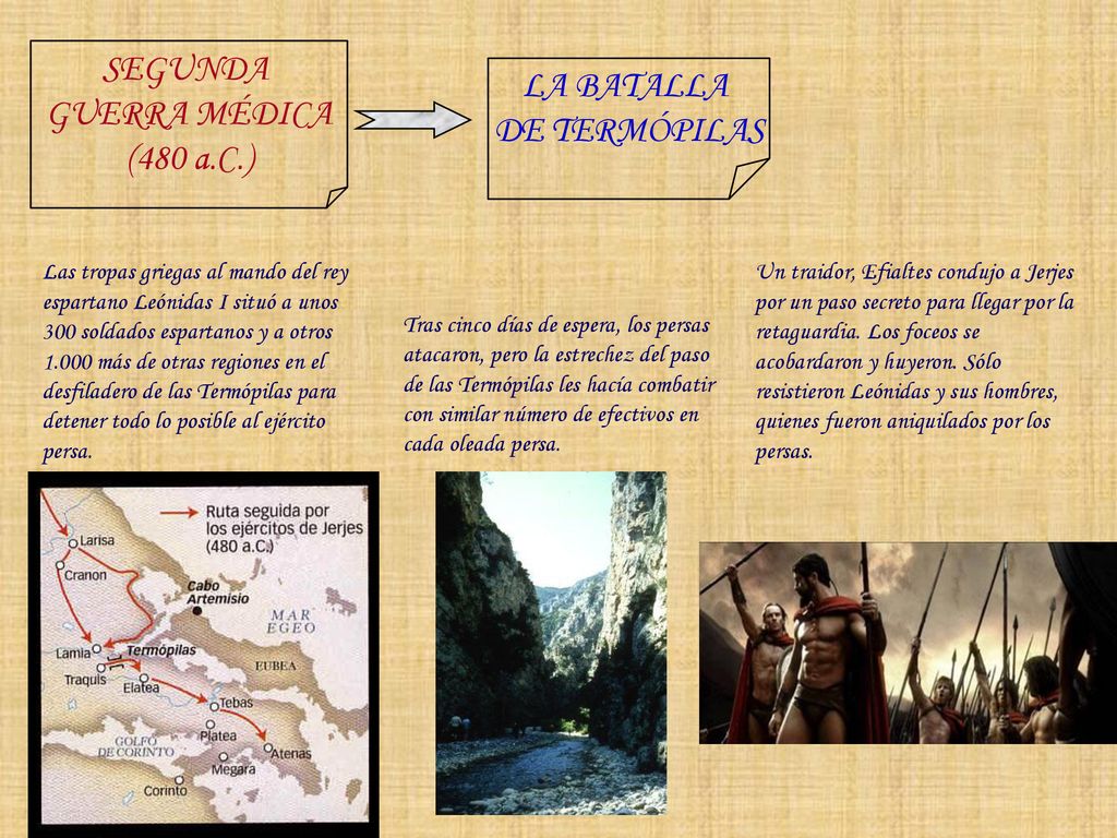 SEGUNDA LA BATALLA GUERRA MÉDICA DE TERMÓPILAS (480 a.C.)