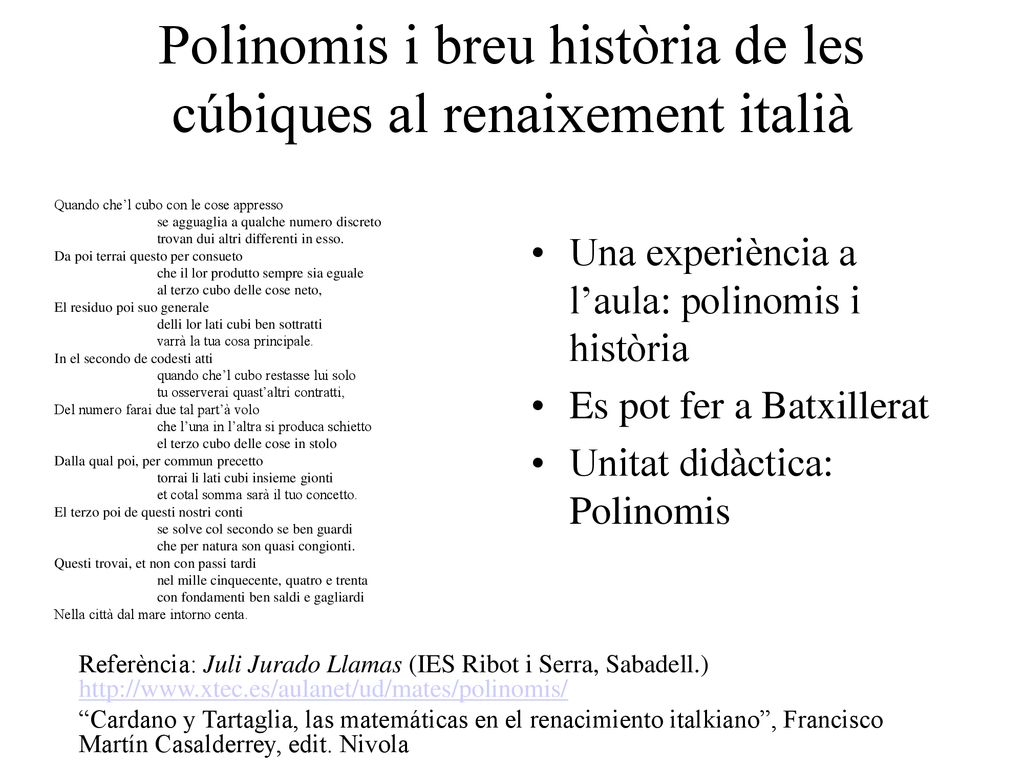 Polinomis i breu història de les cúbiques al renaixement italià