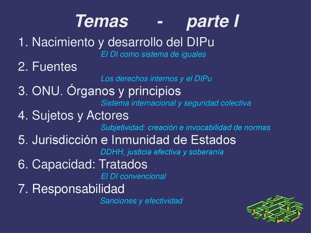 Temas - parte I 1. Nacimiento y desarrollo del DIPu 2. Fuentes