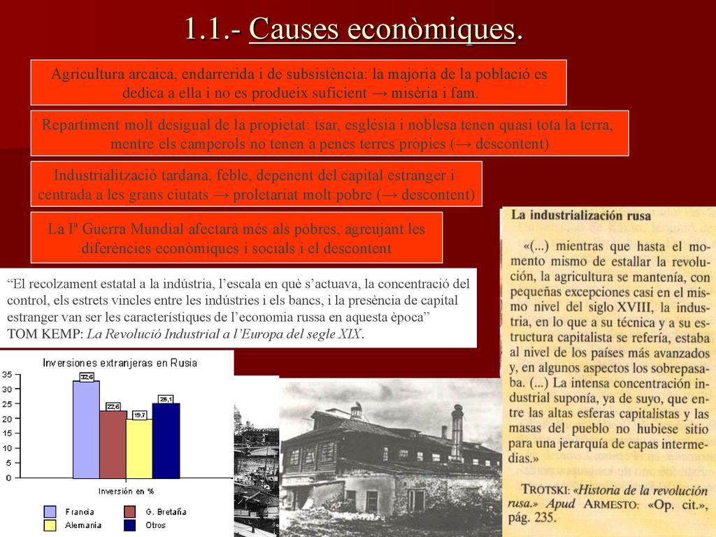 1.1.- Causes econòmiques. Agricultura arcaica, endarrerida i de subsistència: la majoria de la població es.