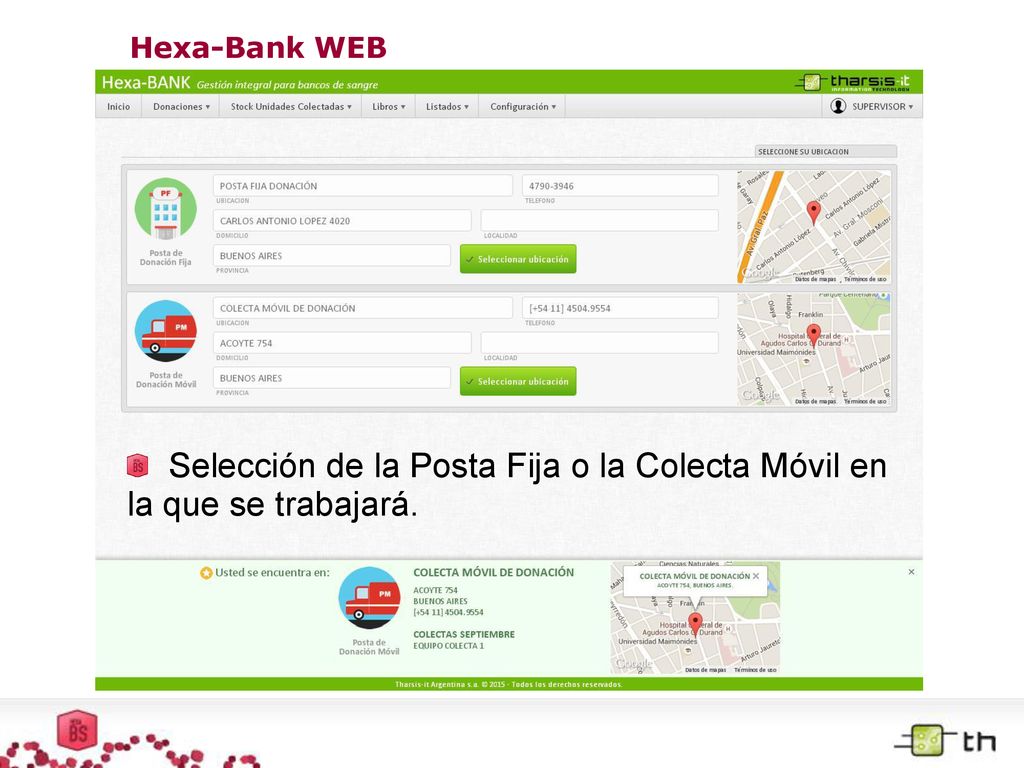 Selección de la Posta Fija o la Colecta Móvil en la que se trabajará.