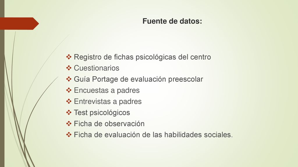 Fuente de datos: Registro de fichas psicológicas del centro. Cuestionarios. Guía Portage de evaluación preescolar.