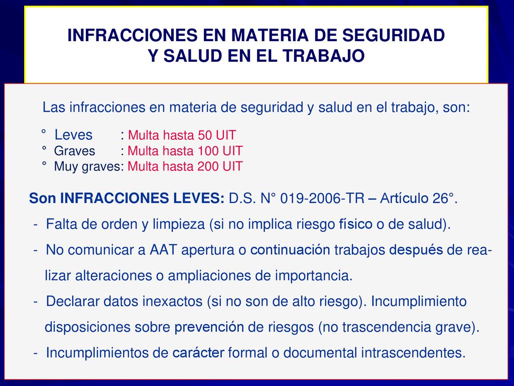 INFRACCIONES EN MATERIA DE SEGURIDAD Y SALUD EN EL TRABAJO