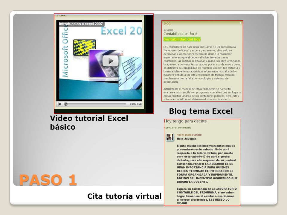 PASO 1 Blog tema Excel Video tutorial Excel básico