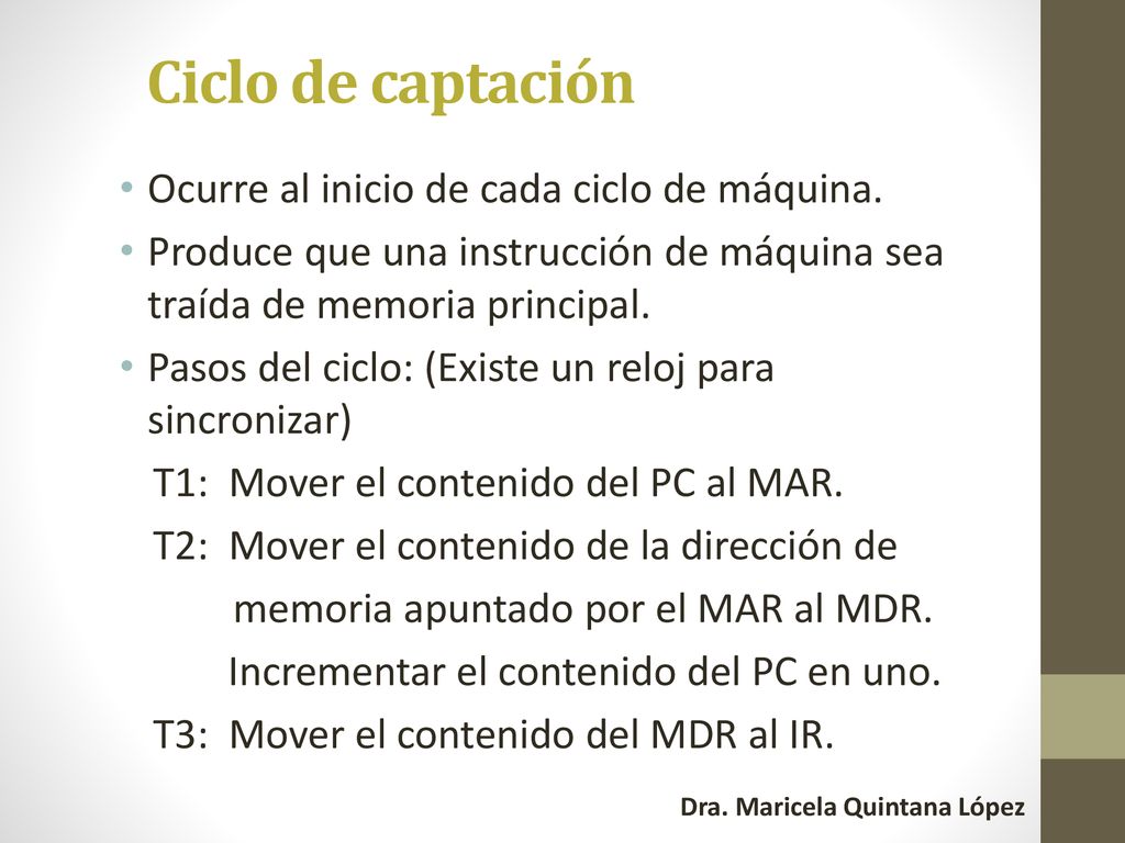 Ciclo de captación Ocurre al inicio de cada ciclo de máquina.
