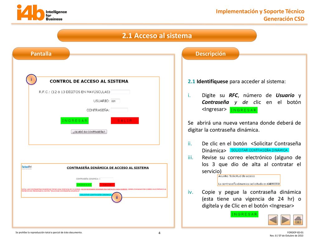 2.1 Acceso al sistema Implementación y Soporte Técnico Generación CSD