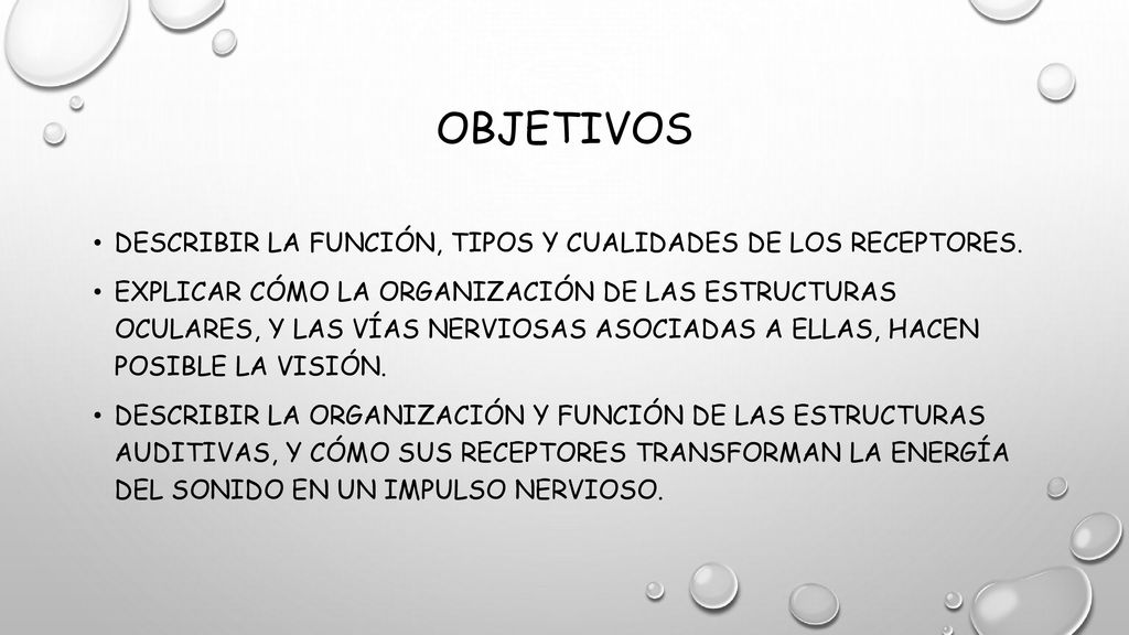 Objetivos Describir la función, tipos y cualidades de los receptores.