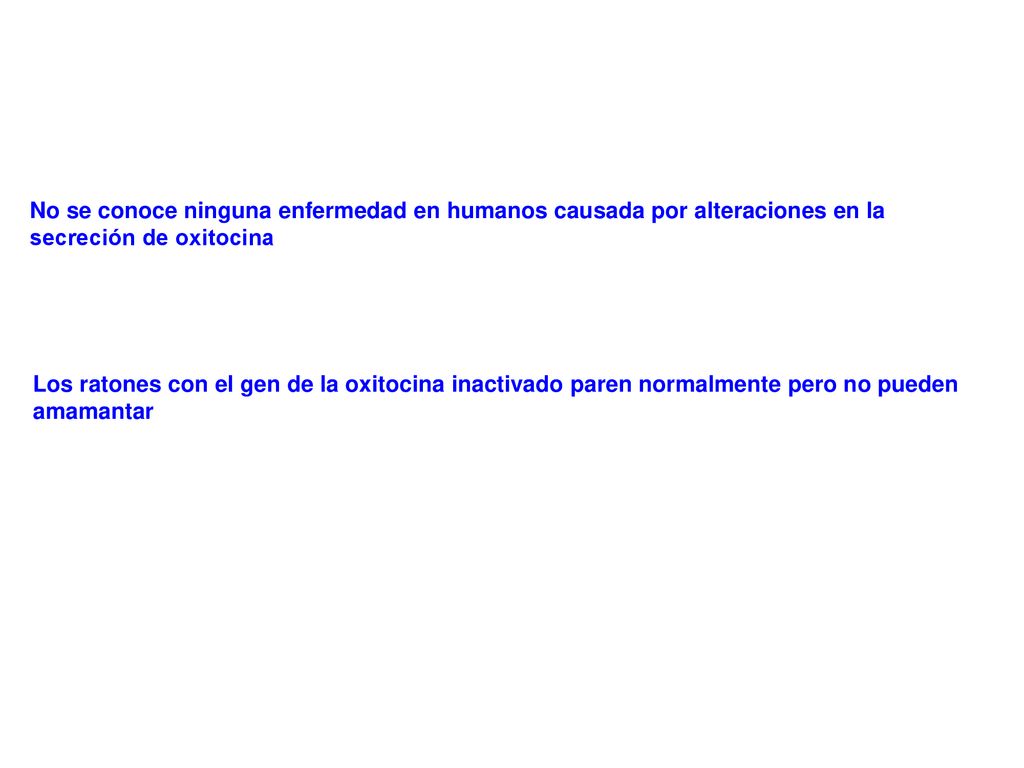 No se conoce ninguna enfermedad en humanos causada por alteraciones en la secreción de oxitocina