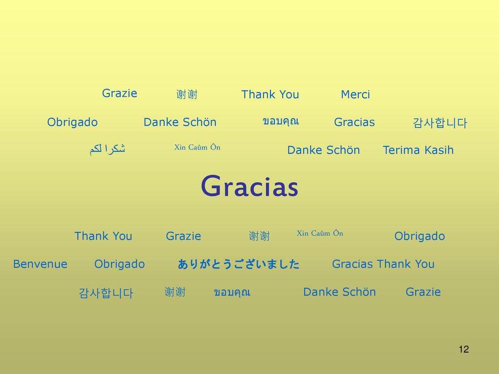 Gracias شكرا لكم Grazie Merci Thank You 谢谢 Obrigado Gracias 감사합니다