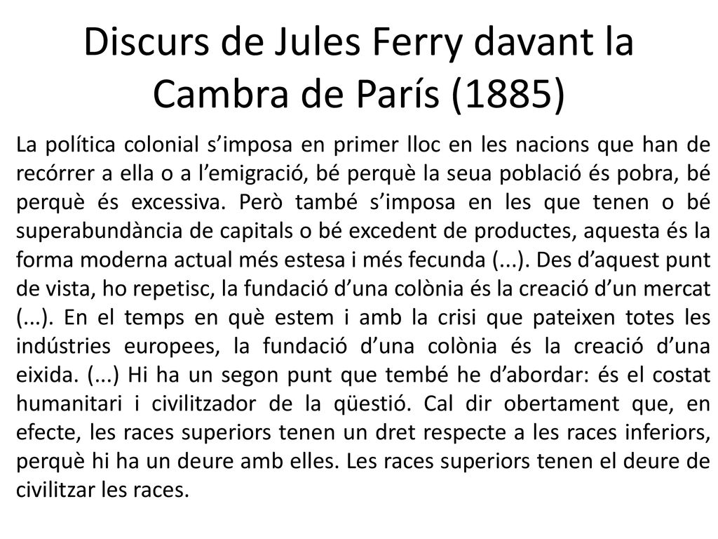 Discurs de Jules Ferry davant la Cambra de París (1885)