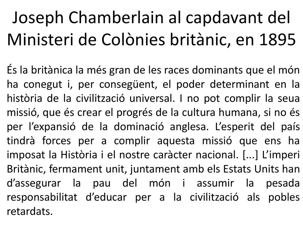 Joseph Chamberlain al capdavant del Ministeri de Colònies britànic, en 1895