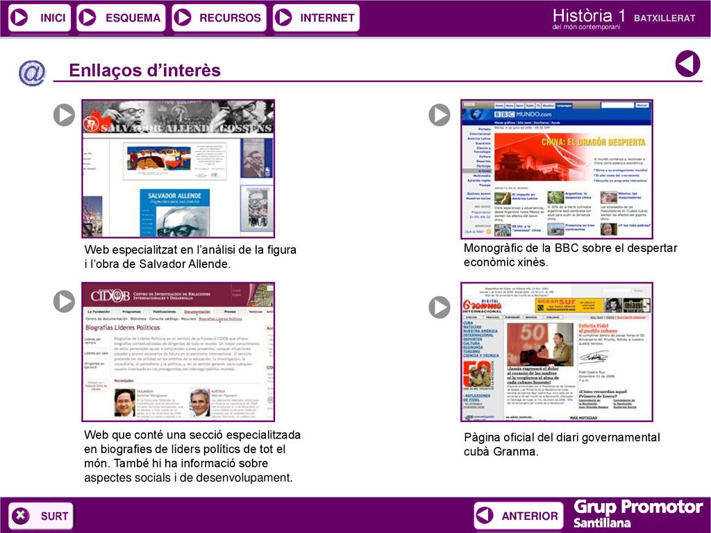 Enllaços d’interès Web especialitzat en l’anàlisi de la figura i l’obra de Salvador Allende.