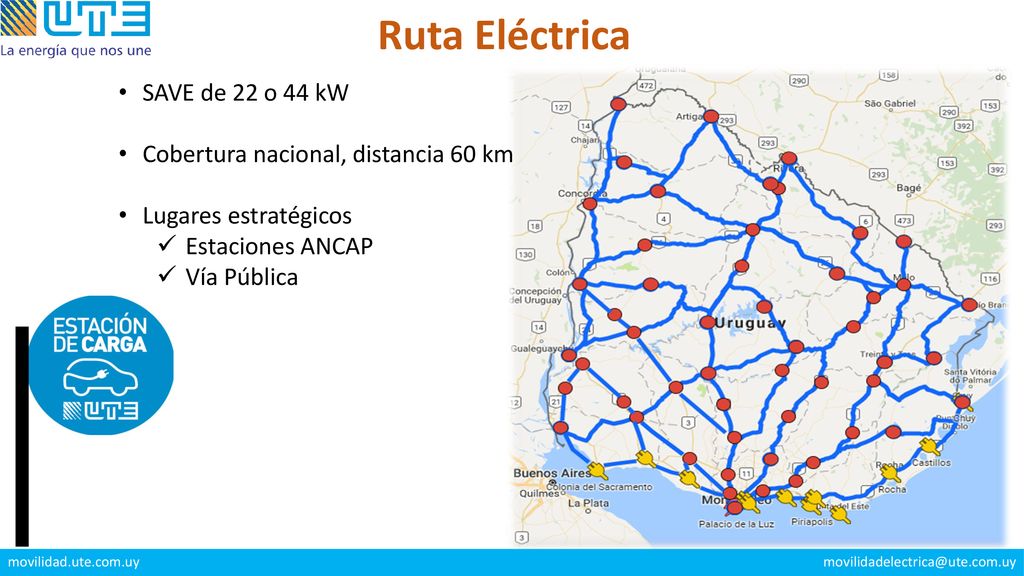 Ruta Eléctrica SAVE de 22 o 44 kW Cobertura nacional, distancia 60 km