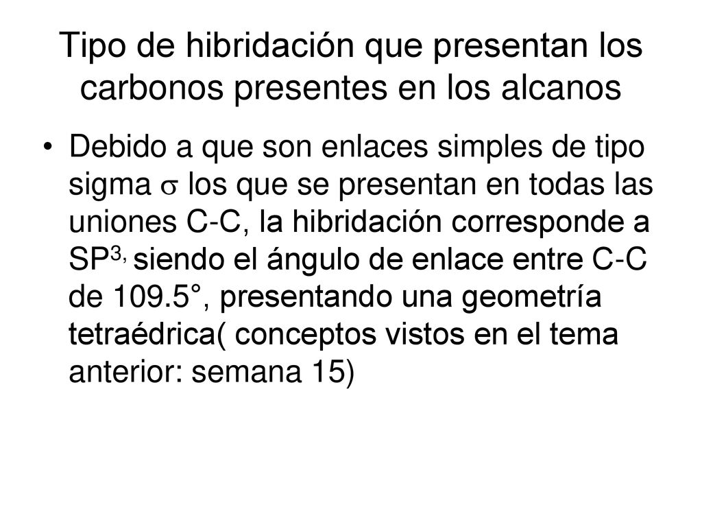 Tipo de hibridación que presentan los carbonos presentes en los alcanos