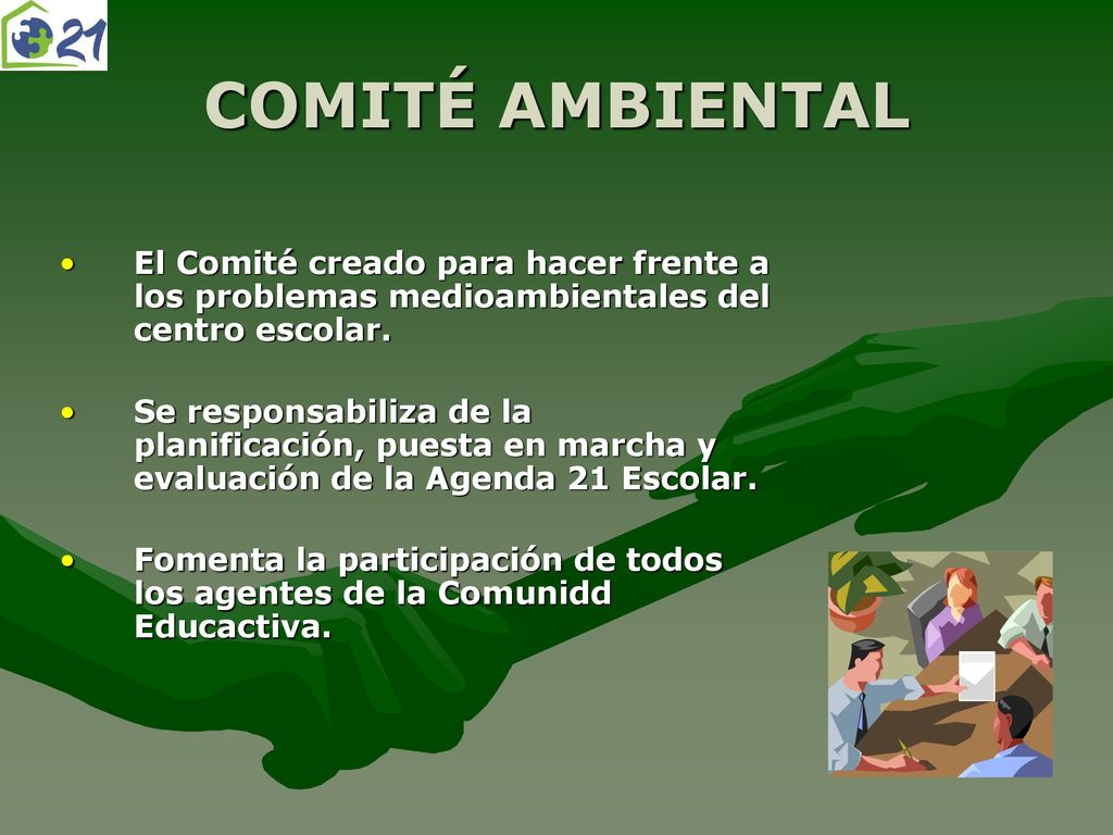COMITÉ AMBIENTAL El Comité creado para hacer frente a los problemas medioambientales del centro escolar.