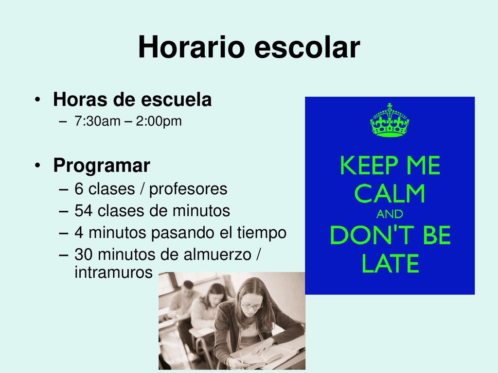 Horario escolar Horas de escuela Programar 6 clases / profesores