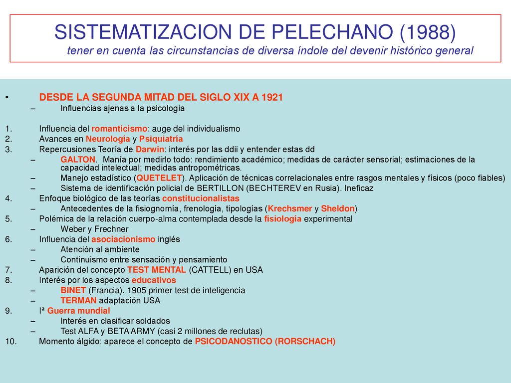 SISTEMATIZACION DE PELECHANO (1988) tener en cuenta las circunstancias de diversa índole del devenir histórico general