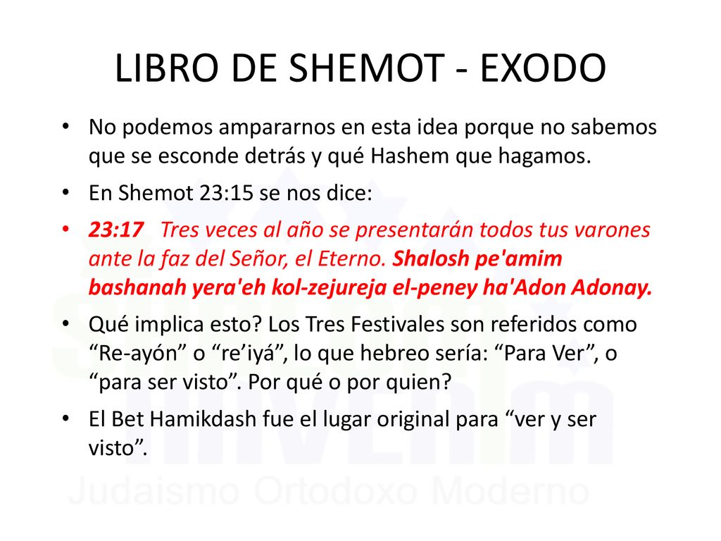 LIBRO DE SHEMOT - EXODO No podemos ampararnos en esta idea porque no sabemos que se esconde detrás y qué Hashem que hagamos.