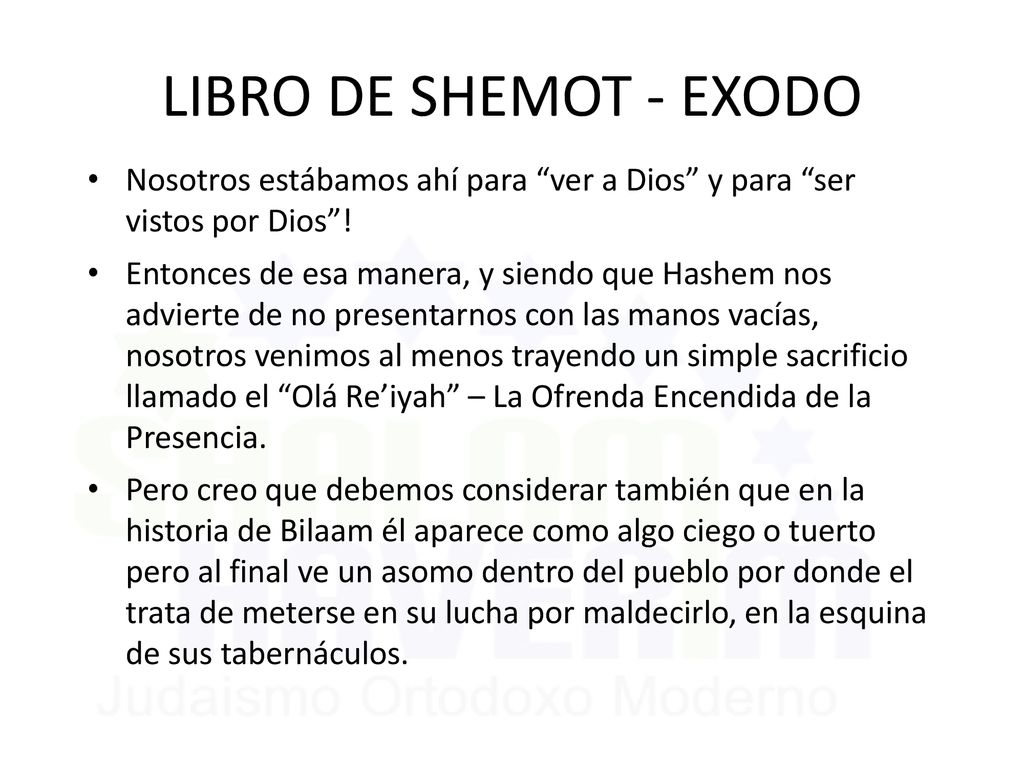 LIBRO DE SHEMOT - EXODO Nosotros estábamos ahí para ver a Dios y para ser vistos por Dios !