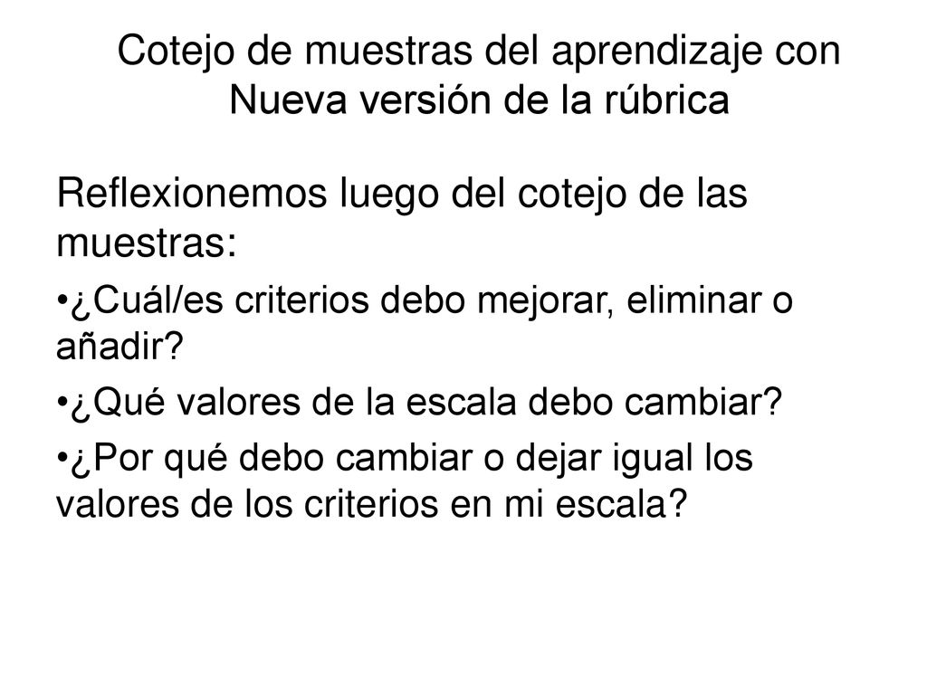 Cotejo de muestras del aprendizaje con Nueva versión de la rúbrica