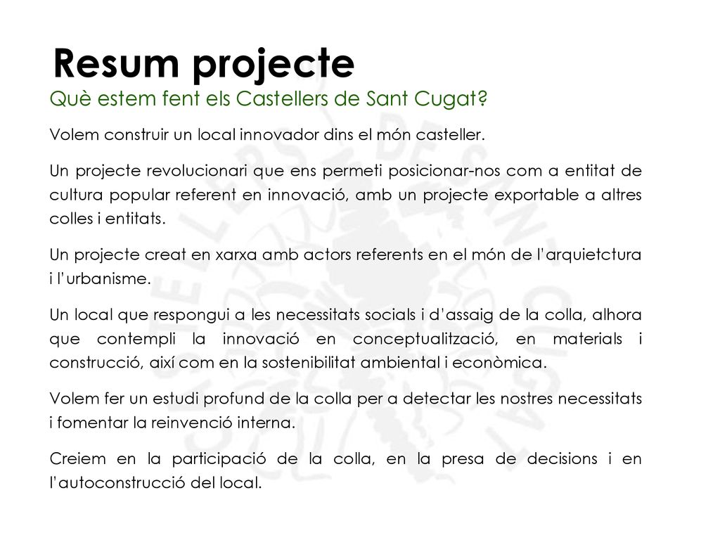Resum projecte Què estem fent els Castellers de Sant Cugat