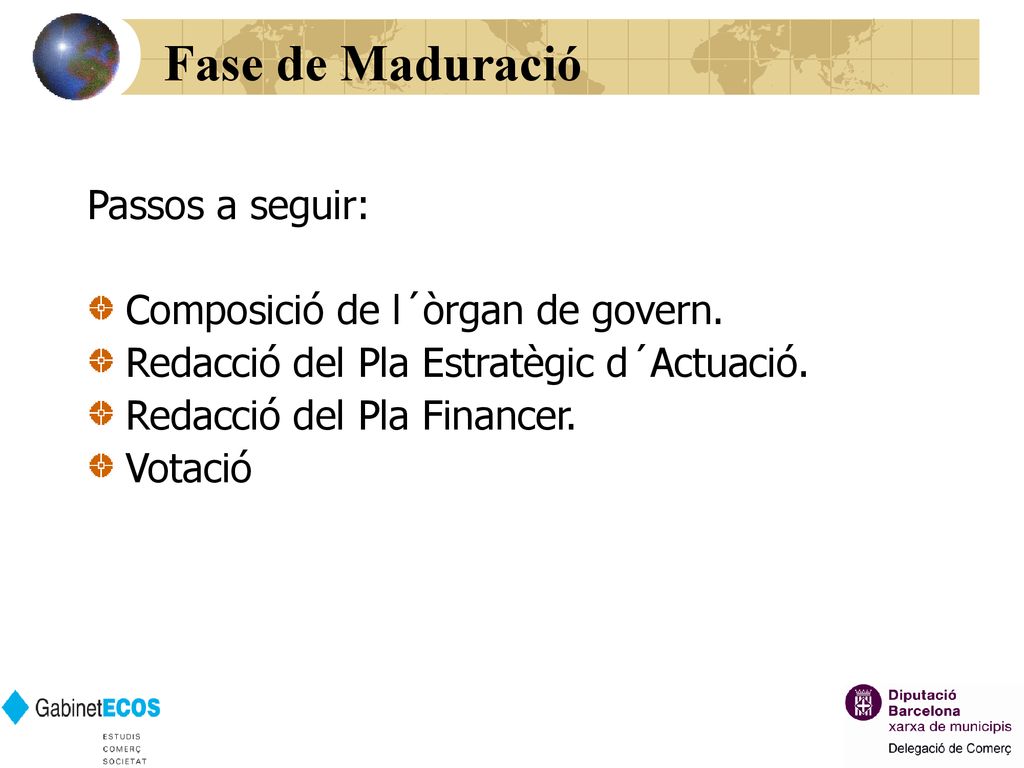 Fase de Maduració Passos a seguir: Composició de l´òrgan de govern.