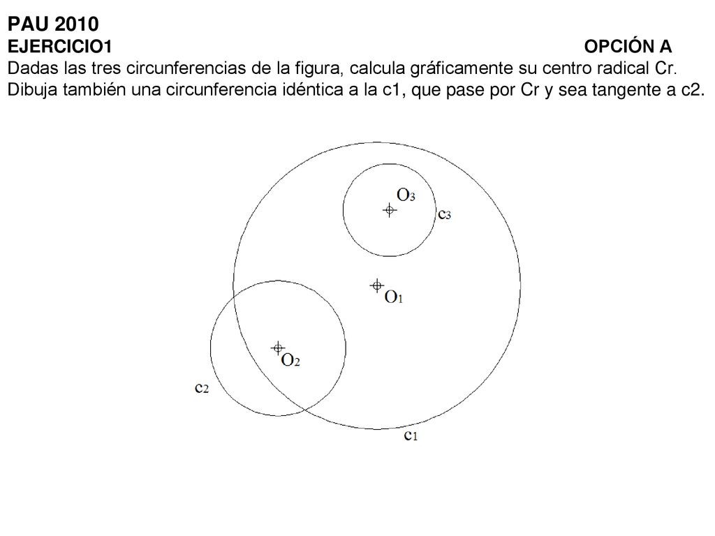 PAU 2010 EJERCICIO1 OPCIÓN A Dadas las tres circunferencias de la figura, calcula gráficamente su centro radical Cr.