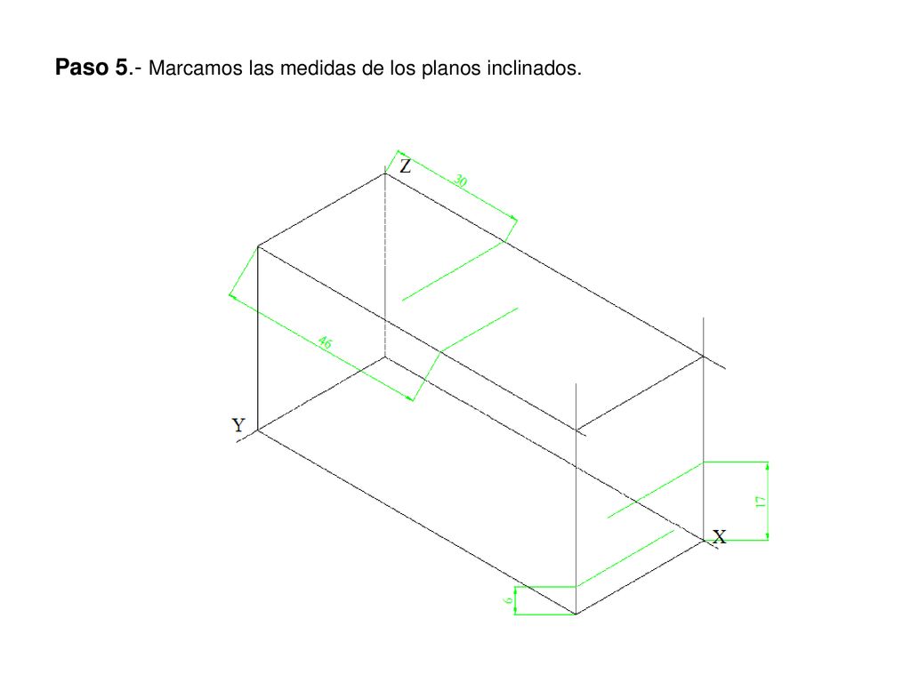Paso 5.- Marcamos las medidas de los planos inclinados.